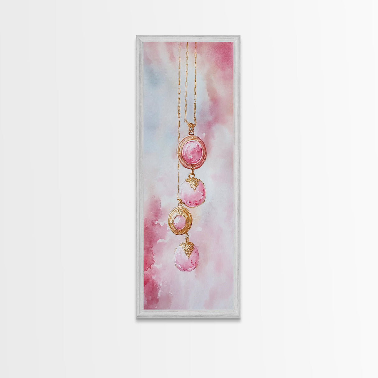 Pearl Necklace Watercolor Canvas Print Pink Wall Art Glamour Bedroom Decor Romantic Wabi Sabi Aesthetic Art