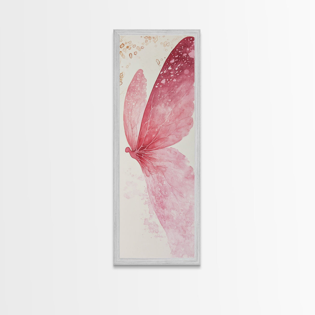 Pink Butterfly Whimsical Art Framed Canvas Print, Cherry Blossom Painting with Light Pink Abstract Style, Minimalist Vertical Wall Art