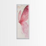 Pink Butterfly Whimsical Art Framed Canvas Print, Cherry Blossom Painting with Light Pink Abstract Style, Minimalist Vertical Wall Art