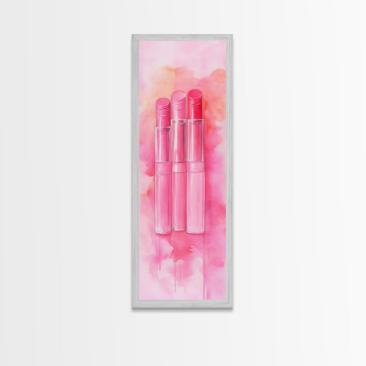 Light Pink Lipsticks Framed Canvas Print, Modern Whimsical Art, Abstract Vertical Art for Makeup Room or Girly Dorm Wall Decor