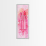 Light Pink Lipsticks Framed Canvas Print, Modern Whimsical Art, Abstract Vertical Art for Makeup Room or Girly Dorm Wall Decor