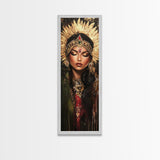 Golden Goddess Framed Canvas Print, Afrocentric Art Print with Ornate Detail, Dark Romance Wall Art for Eclectic Living Room Decor