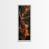 Dancing Woman Framed Canvas Print, Fiery Dark Romance Painting, Original Vertical Art for Bold Bedroom or Statement Living Room Decor