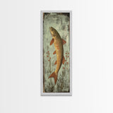 Trout Art Rustic Framed Canvas Print Skinny Vertical Art Fly Fishing Art Rustic Decor Tall Narrow Art Guest Room Wall Decor