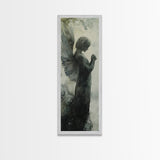 Watercolor Angel Canvas Print with Elegant Moody Design, Dark Angels Wall Art Gift Idea, Vertical Bedroom Zen Art Piece