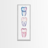 Whimsical Rainbow Teeth Canvas Print, Dentist Office Vertical Wall Art, Vibrant Dental Art Print for Gift Ideas