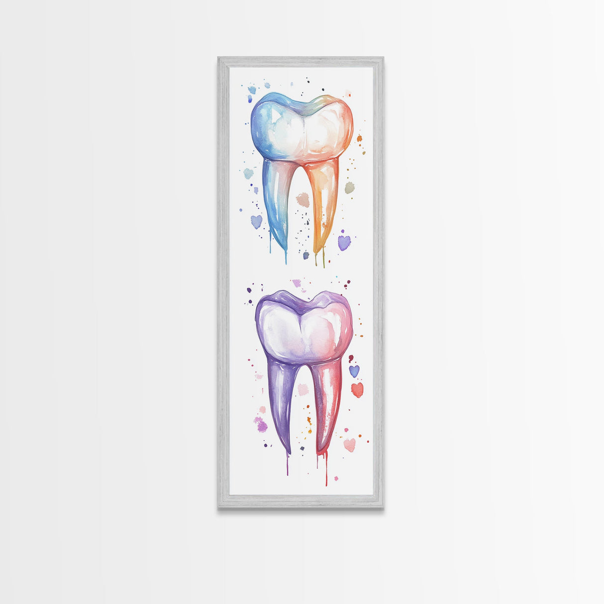 Watercolor Teeth Canvas Print, Dentist Office Vertical Wall Art, Vibrant Dental Art Print for Gift Ideas