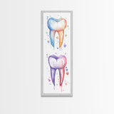 Watercolor Teeth Canvas Print, Dentist Office Vertical Wall Art, Vibrant Dental Art Print for Gift Ideas
