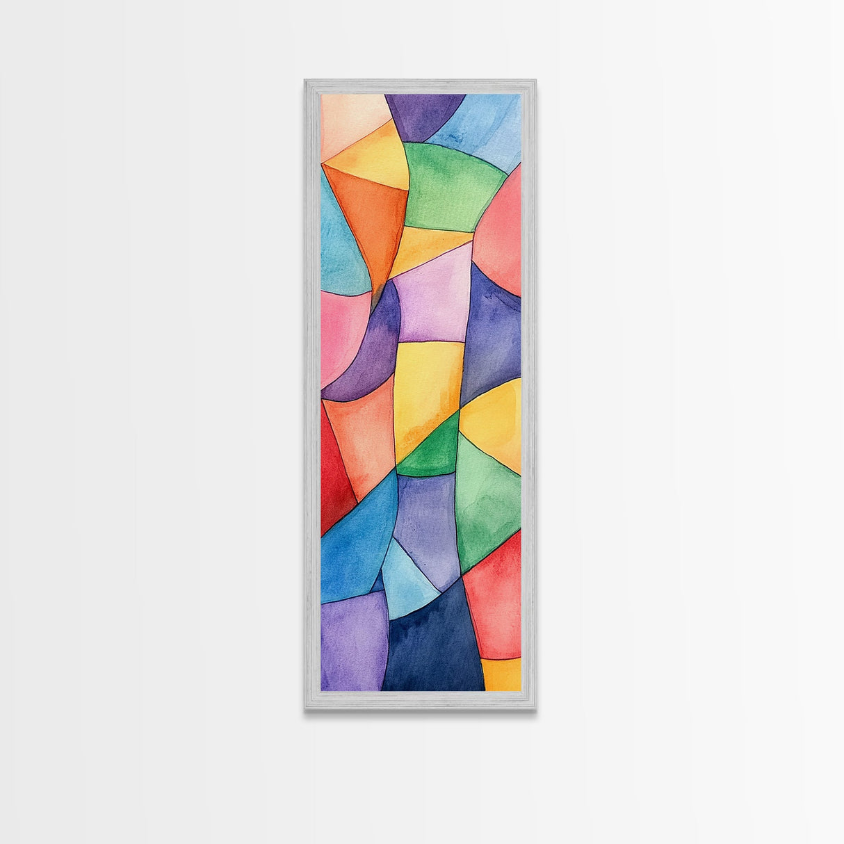 Vibrant Geometric Canvas Print in Abstract Mosaic Style, Modern Wabi Sabi Wall Art, Minimalist Vertical Home Decor Piece