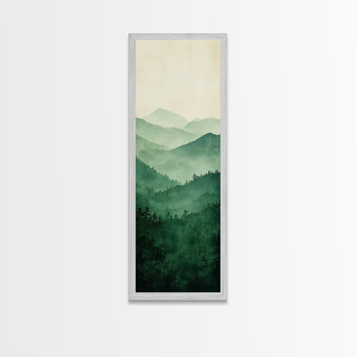 Smoky Mountain Layers Framed Canvas Print Serene Landscape Painting Green Nature Scene Above Sofa Art Living Room Decor