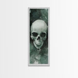 Minimalist Skull Canvas Print in Dark Green Tones, Wabi Sabi Art with Rustic Decor Style, Perfect for Unique Wall Art Accent