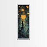 Mystical Heart Silhouette Canvas Print with Starry Night Forest, Moody Wall Art Gift Idea in Whimsical Romantic Style