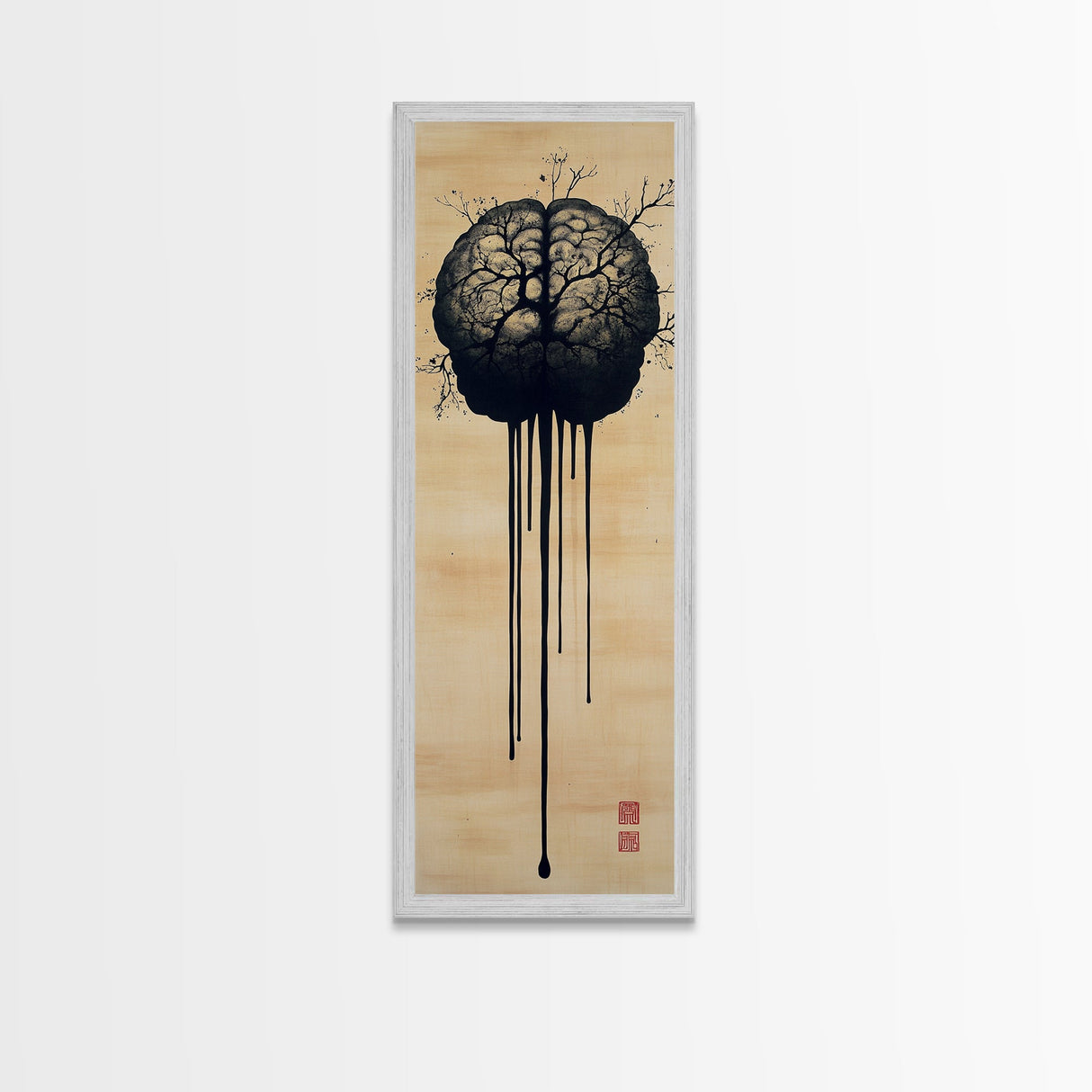 Framed Canvas Print Brain Art, Science Inspired Minimalist Wall Art, Moody Therapy Artwork, Gift Idea for Living Room or Office