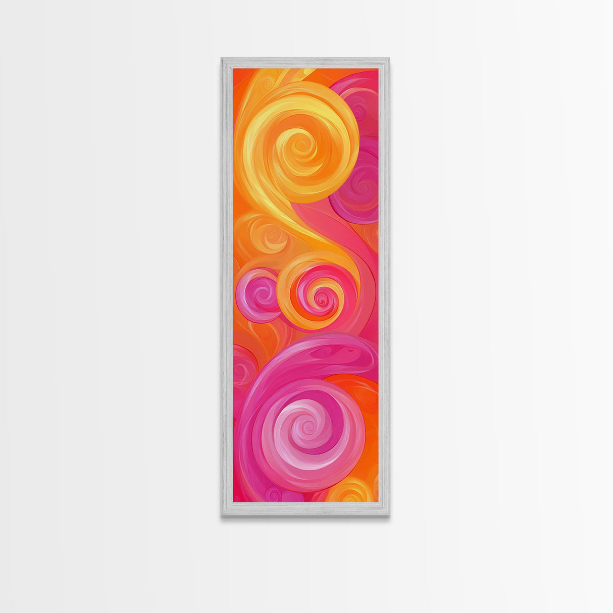 Bright Pink Orange Abstract Swirls Canvas Print, Vertical Skinny Art, Pink Orange Dorm Wall Art, Minimalist Artistic Decor
