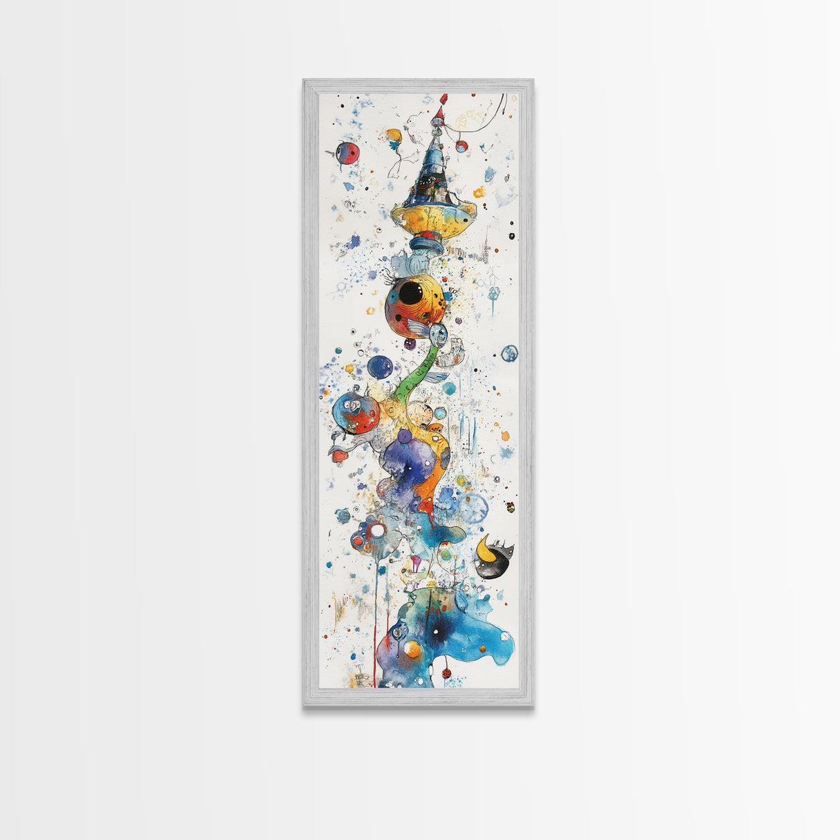 Whimsical Tower Painting Canvas Print Colorful Fun Art Vertical Wall Art Unique Gift Idea Playful Whimsical Art for Living Room