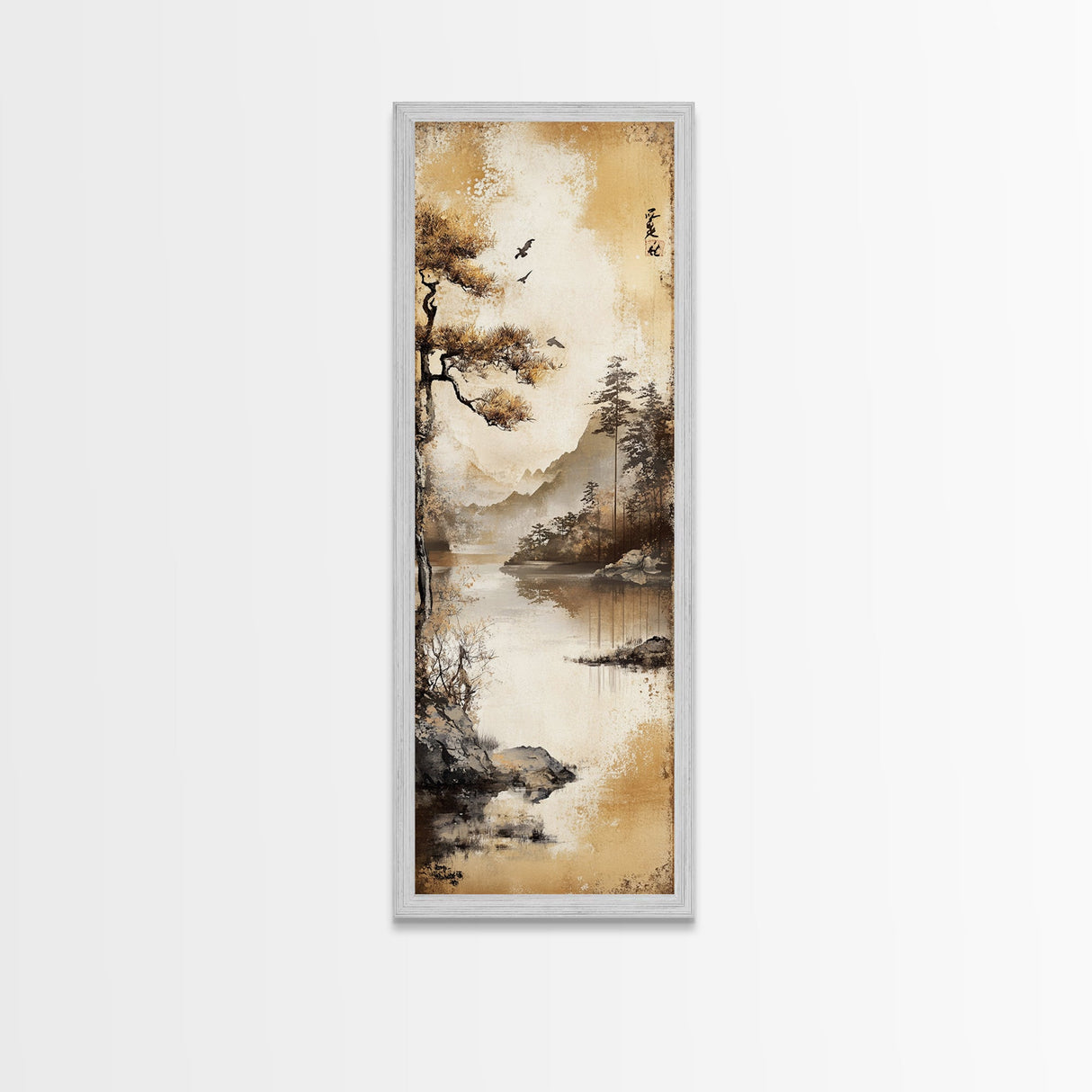Tranquil Mountain Landscape Canvas Print Rustic Wall Art Serene Minimalist Decor Asian-Inspired Nature Artwork Zen Framed Piece