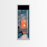 Serene Sunset Reflection Framed Canvas Print Moody Art Bedroom or Living Room Coastal Decor Horizontal Wall Painting Piece