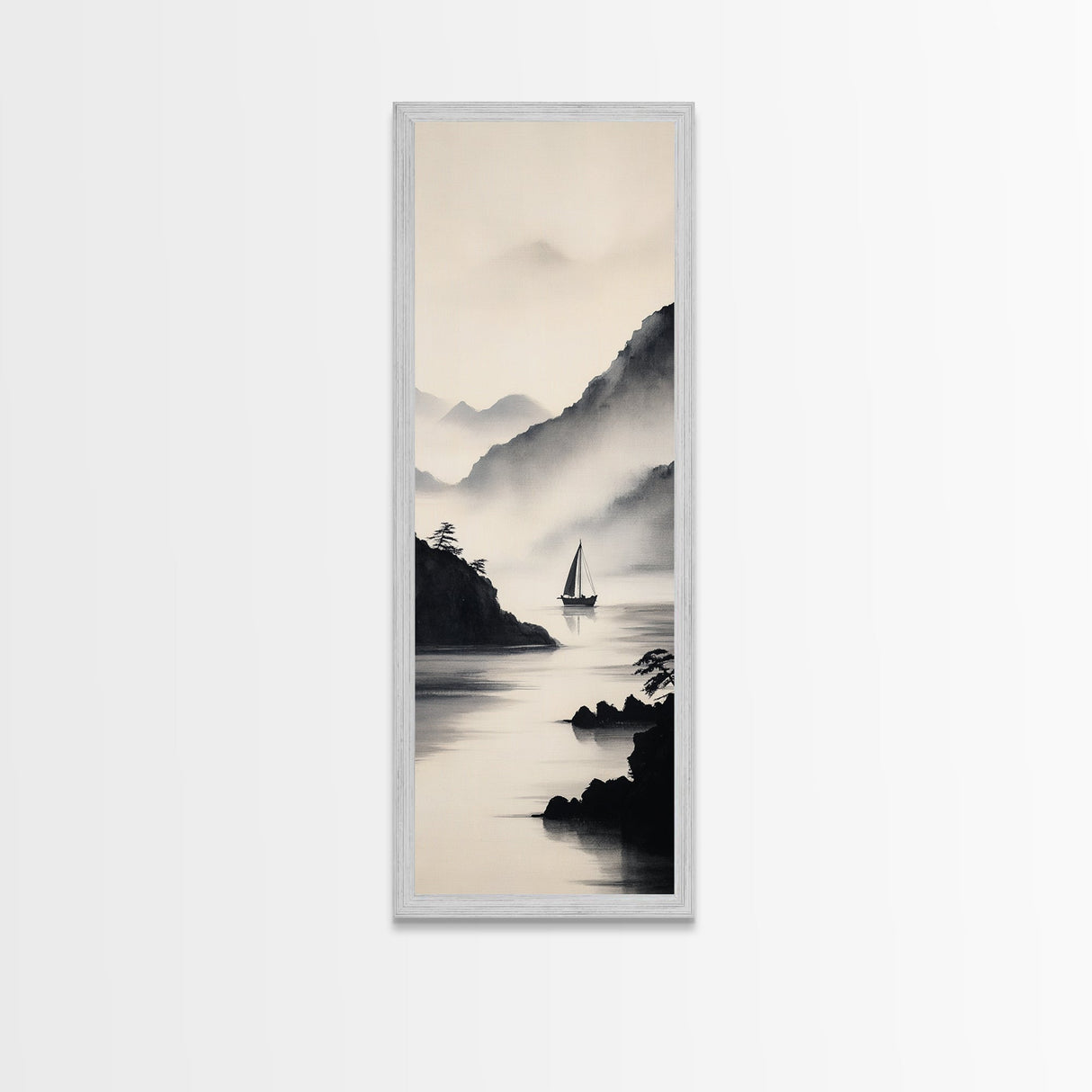 Sailboat Reflection Framed Canvas Print Nautical Painting Coastal Decor Minimalist Art Seascape Wall Art Bedroom or Living Room Piece