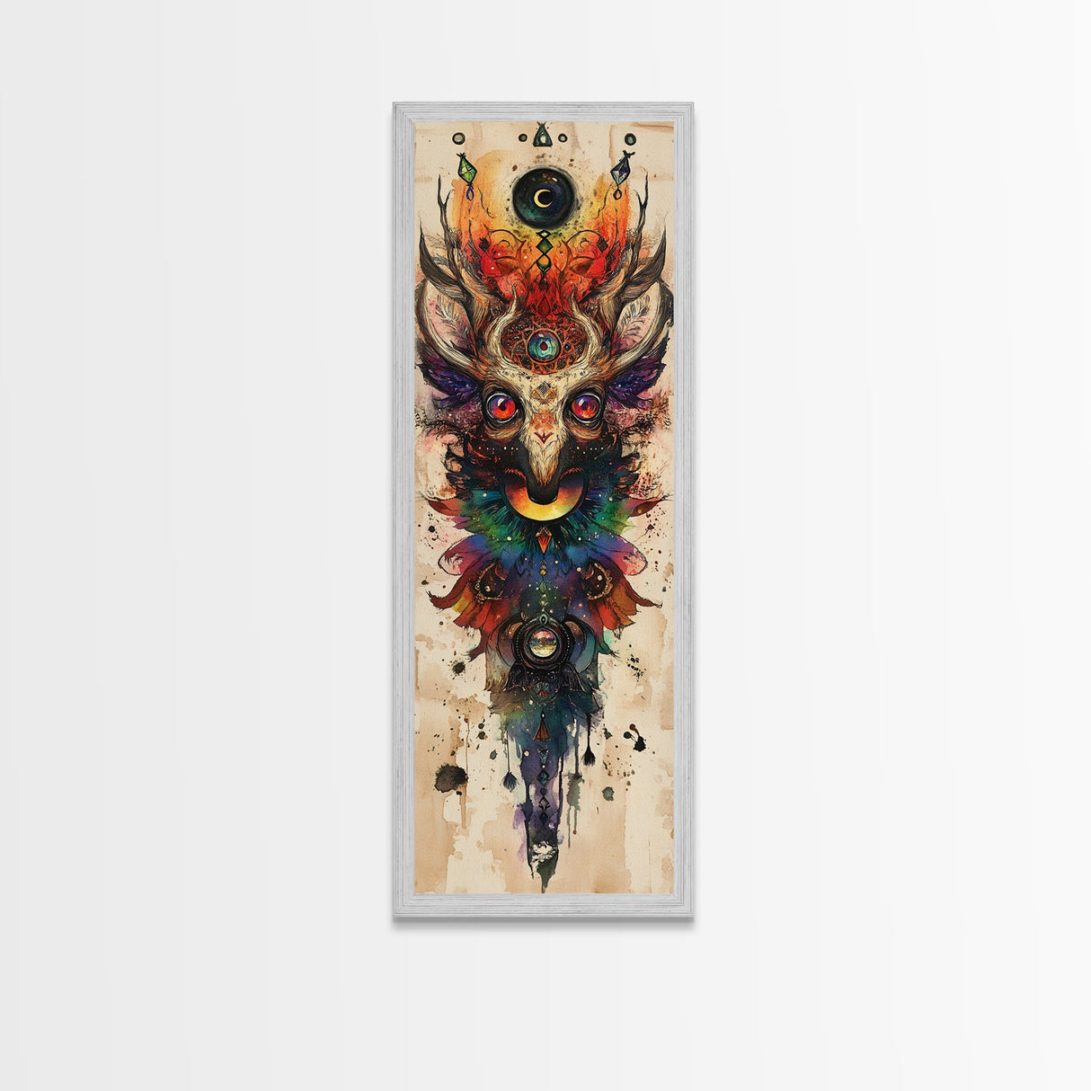 Enchanted Deer Canvas Print Featuring Sacred Geometry, Vibrant Color Palette, Boho Art And Ideal Living Room Rustic Wall Decor