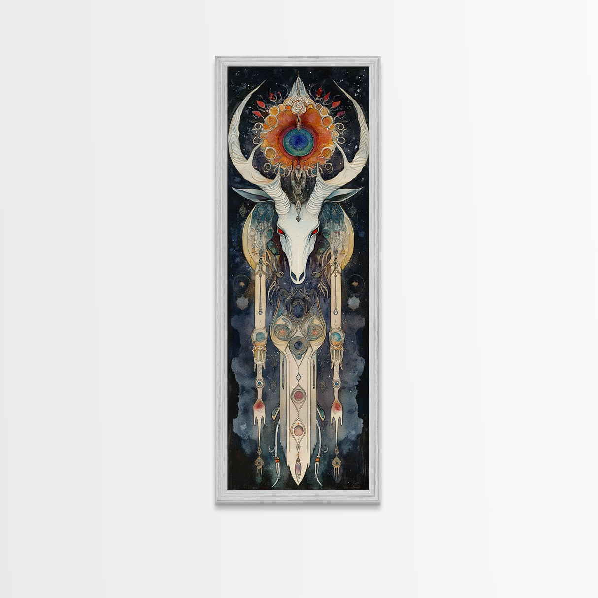 Dreamcatcher Deer Canvas Print Featuring Boho Sacred Geometry Art, Native Inspired Dark Angels Wall Art Ideal For Gift Idea