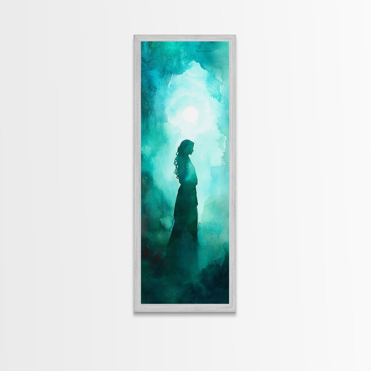 Moonlit Goddess Canvas Print Featuring Moody Woman Painting, Afrocentric Wall Art, And Above Bed Wall Art With Blue Green Hues