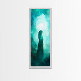 Moonlit Goddess Canvas Print Featuring Moody Woman Painting, Afrocentric Wall Art, And Above Bed Wall Art With Blue Green Hues