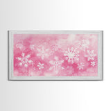 Snowflake Christmas Canvas Print, Winter Wonderland Art, Light Pink Wall Decor, Festive Holiday Artwork, Cozy Seasonal Charm Gift
