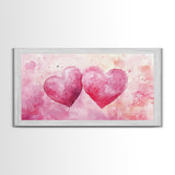 Watercolor Heart Pair Framed Canvas Print, Romantic Pink Abstract Art, Whimsical Valentine Wall Art, Bedroom Gift Idea, Light Pink Decor