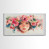 Floral Crown Canvas Print | Goddess Art Print | Pink Abstract Art | Romantic Woman Art | Boho Bedroom Decor Framed Canvas Print