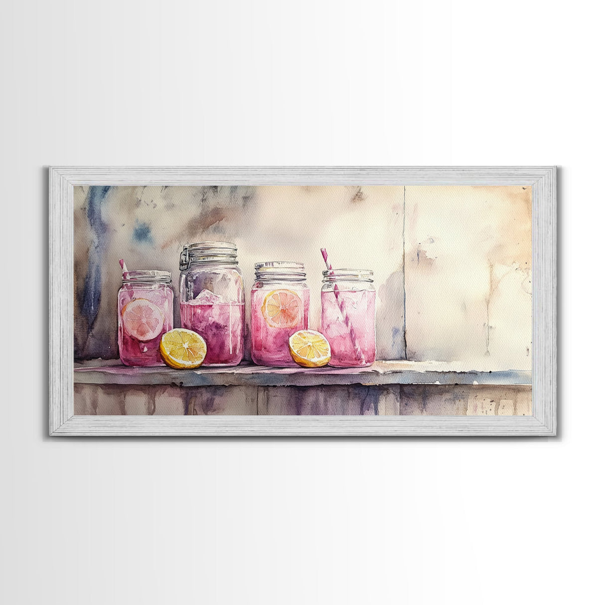Lemonade Jars Canvas Print | Lemon Painting | Food Review Kitchen Art | Rustic Farmhouse Wall Art | Summer Kitchen Decor Canvas Print