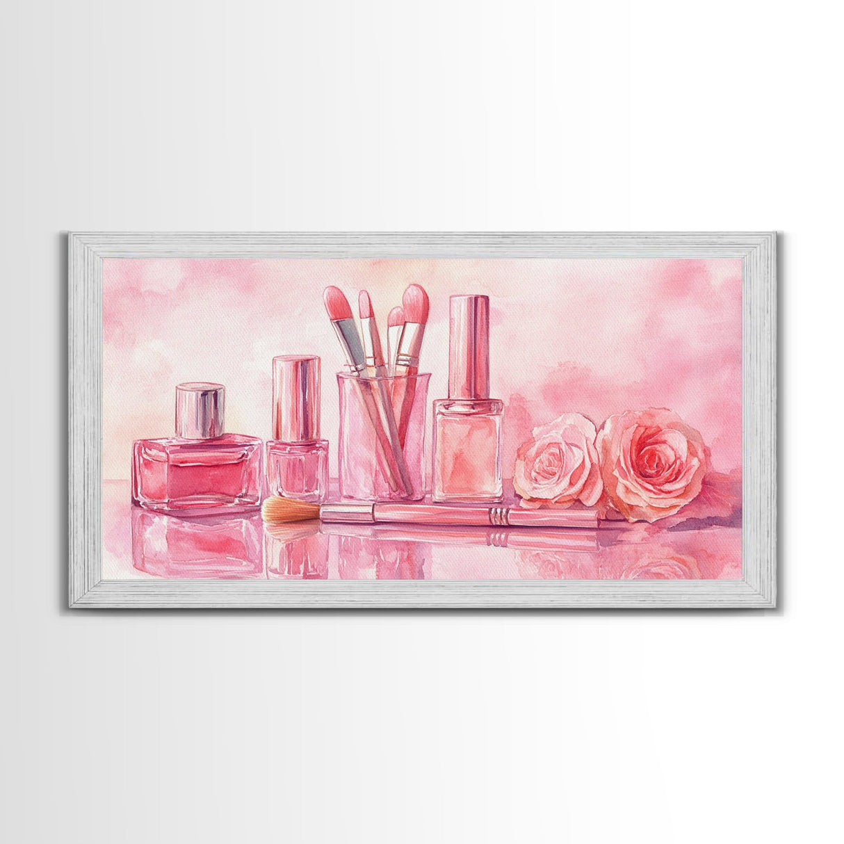 Pink Makeup Canvas Print | Therapy Art | Feminine Wall Art | Light Pink Bedroom Decor | Romantic Vanity Framed Canvas Print