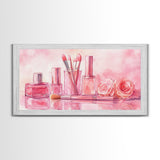 Pink Makeup Canvas Print | Therapy Art | Feminine Wall Art | Light Pink Bedroom Decor | Romantic Vanity Framed Canvas Print