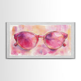 Pink Sunglasses Painting Framed Canvas Print, Whimsical Art Decor, Light Pink Wall Art, Retro Fashion Gift Idea, Original Artwork