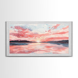 Serene Pink Sunset Canvas Print | Coastal Landscape Art | Nautical Wall Decor | Bedroom Above Bed Art | Horizontal Panoramic Artwork