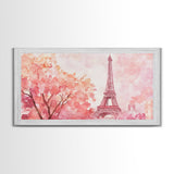 Eiffel Tower Cherry Blossom Canvas Print - Light Pink Wall Art Paris Landscape Romantic Living Room Art Bedroom Rustic Decor