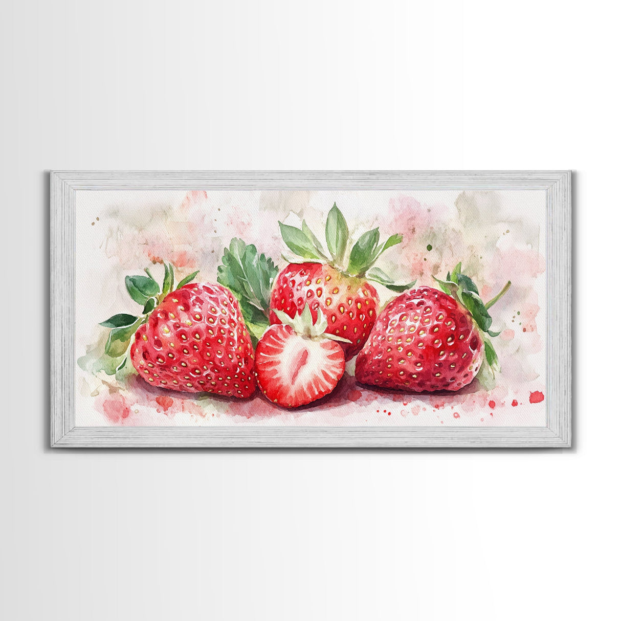 Strawberry Still Life Canvas Print - Bright Red Fruit Rustic Kitchen Art Food Review Artwork Light Pink Wall Art Rustic Decor