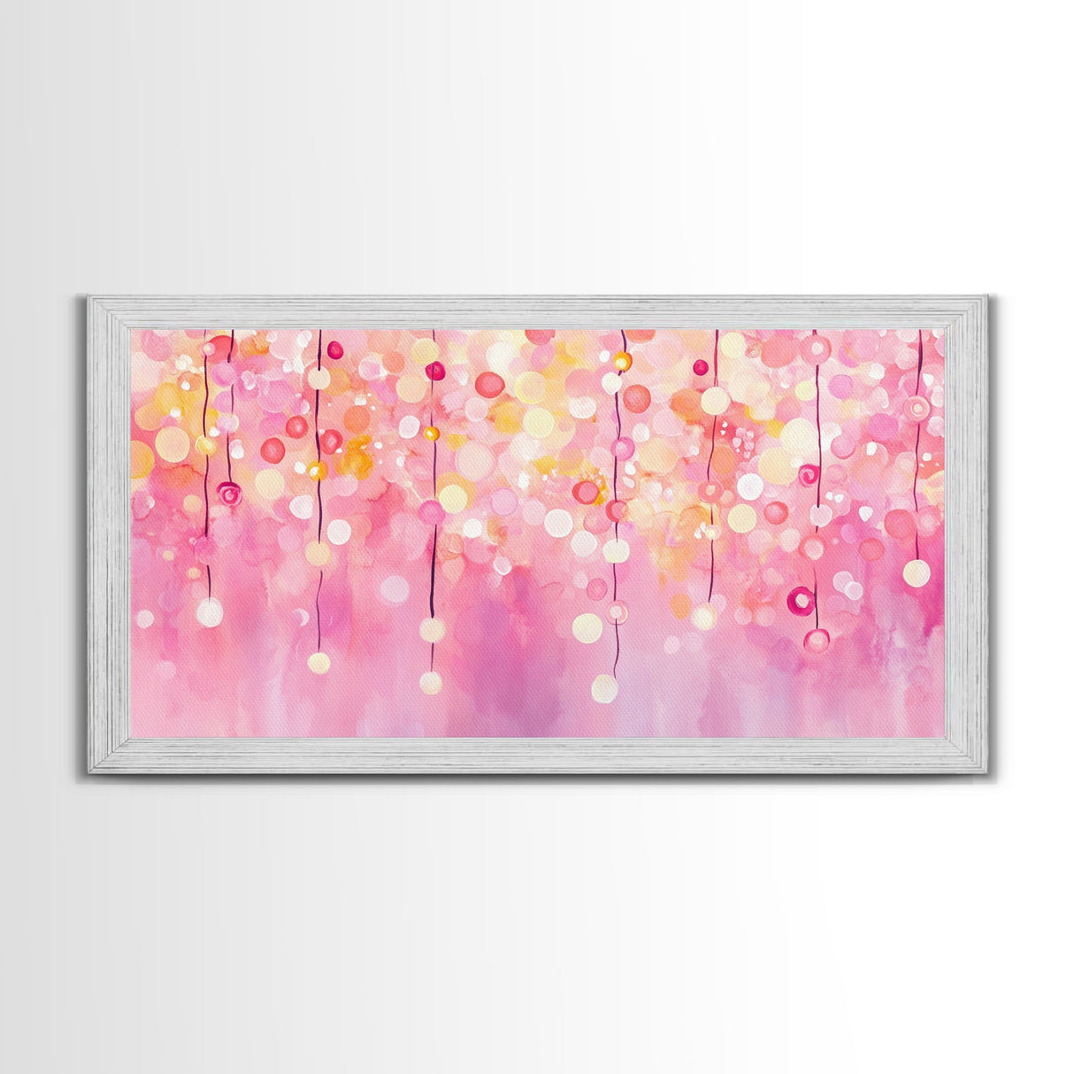 Magical Fairy Light Pink Abstract Canvas Print with Bokeh Lights, Ideal Whimsical Art for Living Room, Vertical Skinny Wall Art