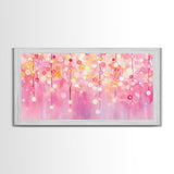 Magical Fairy Light Pink Abstract Canvas Print with Bokeh Lights, Ideal Whimsical Art for Living Room, Vertical Skinny Wall Art