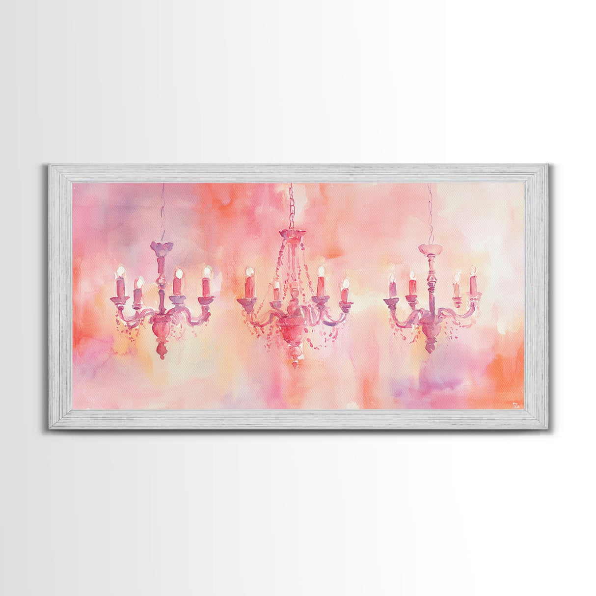 Elegant Chandeliers Canvas Print Romantic Lighting Artwork Pink Orange Wall Art Living Room Aesthetic Rustic Home Decor Artwork