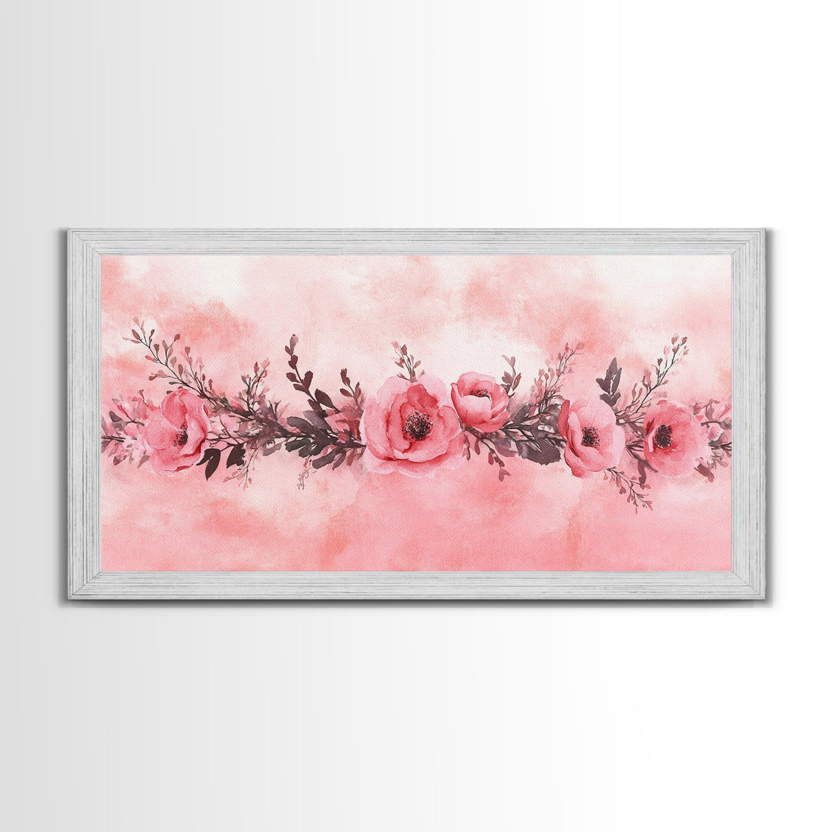 Floral Garland Canvas Print California Poppy Art Horizontal Wall Art Rustic Decor Farmhouse Style Wildflower Painting Gift Idea