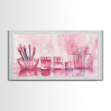 Makeup Brushes Still Life Canvas Print Light Pink Wall Art Dorm Decor Wabi Sabi Art Gift Idea Living Room or Vanity Artwork
