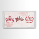 Pink Crown Trio Canvas Print Whimsical Art Princess Aesthetic Dorm Decor Light Pink Art Bedroom or Living Room Artwork Gift Idea