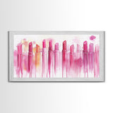 Assorted Lipstick Shades Illustration in Light Pink Wall Art on Canvas Print, Makeup Lover's Room or Vanity Decor Idea