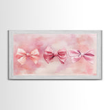 Bow Tie Trio Painting with Pink Orange Wall Art Aesthetic Framed Canvas Print, Whimsical Art Bedroom or Living Room Decor
