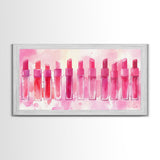 Elegant Lipsticks Display Painting as Pink Abstract Wall Art on Canvas Print, Makeup Collector Vanity or Bedroom Accent Decor