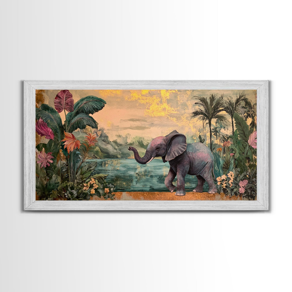 Exotic Jungle Elephant Canvas Print Rustic Botanical Decor Moody Art Wildlife Art Living Room Wall Art Gift Idea