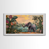 Exotic Jungle Elephant Canvas Print Rustic Botanical Decor Moody Art Wildlife Art Living Room Wall Art Gift Idea