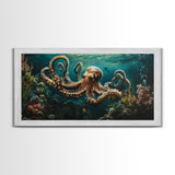 Magnificent Octopus Canvas Print Nautical Wall Art Coastal Decor Rustic Living Room Art Above Couch Art Gift Idea
