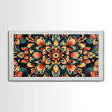 Kaleidoscopic Mandala Design Framed Canvas Print, Boho Wall Art, Sacred Geometry Painting, Colorful Ethereal Decor, Spiritual Zen Art