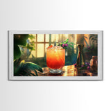 Tropical Sunset Cocktail Canvas Print, Vibrant Kitchen Wall Art, Foodie Home Decor, Botanical Drink Painting, Dining Room Cocktail Art